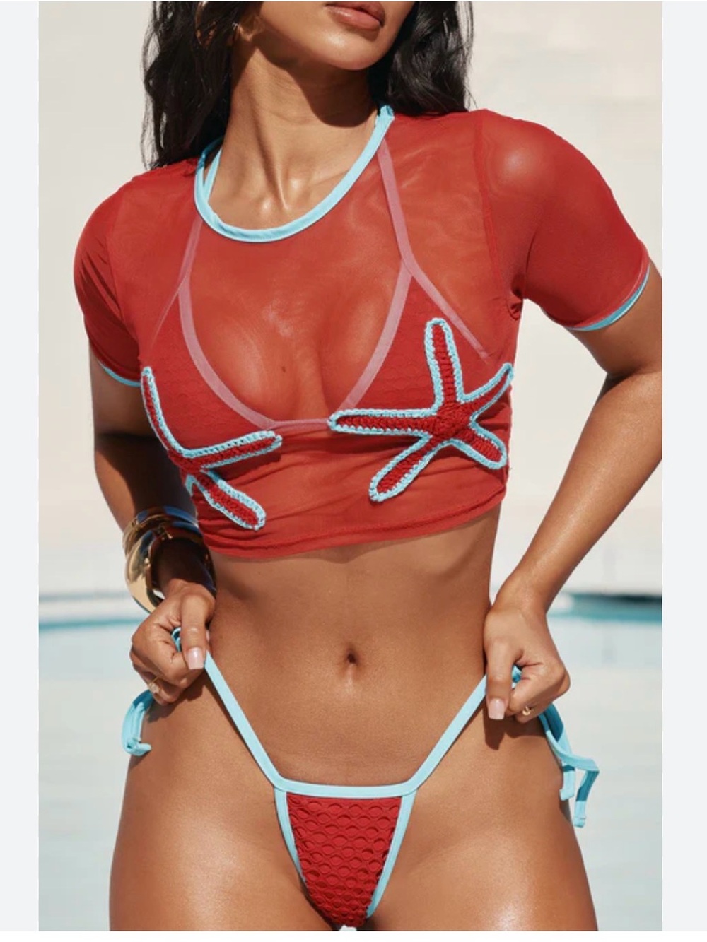 Fashion Nova Millie Starfish Crochet 3Piece Bikini Set